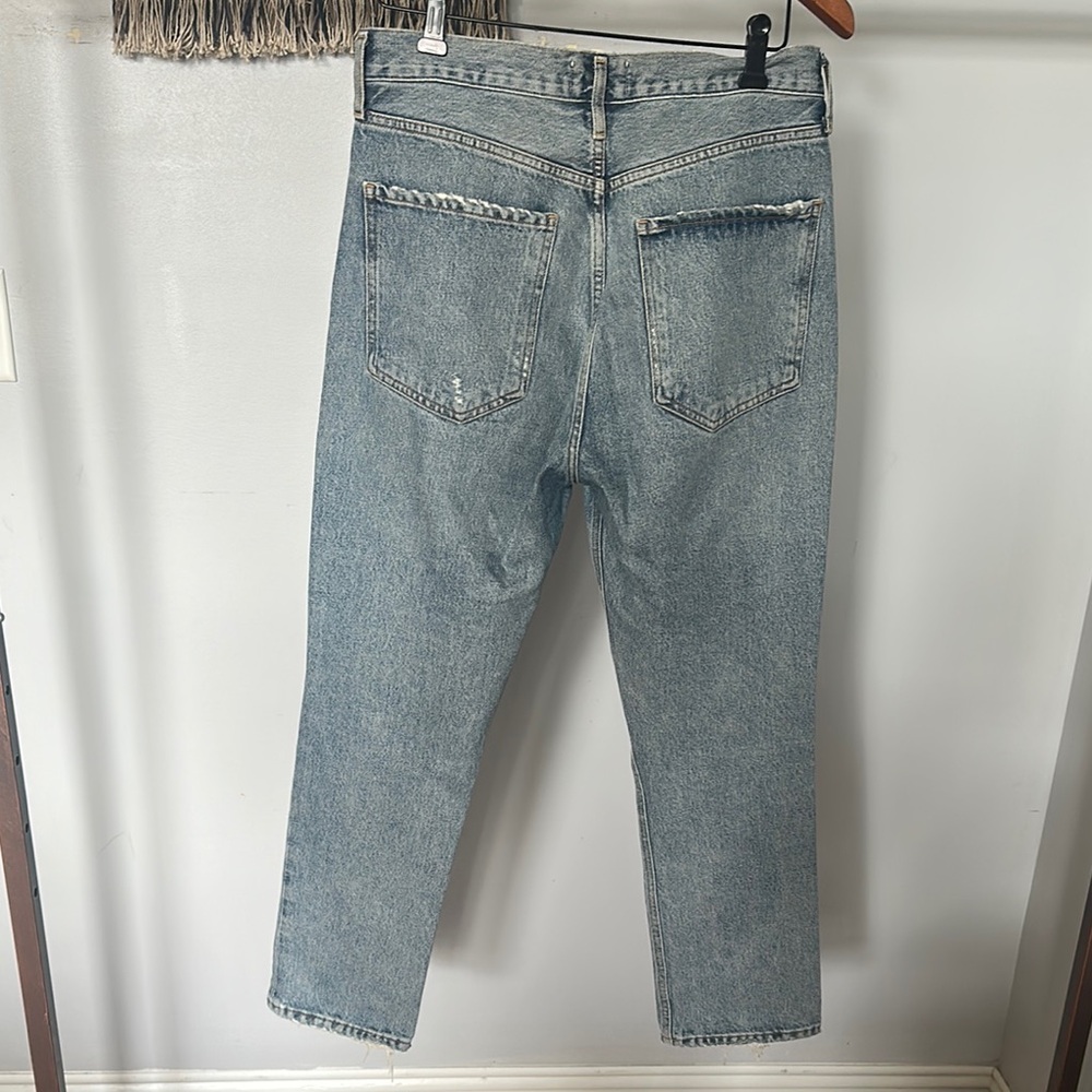 Agolde Riley High Rise Blue Distressed Jeans - Picture 7 of 7